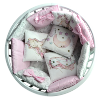 Комплект в кроватку 18 предметов, сатин/бязь С2 единорог, розовый