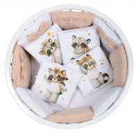 Комплект в кроватку 18 предметов (принт. под., подушка на молнии), сатин/бязь СОП/1, енот, (бежево-коричневый, зелено-белый)