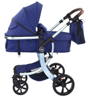 Коляска трансформер Aimile Silver (колёса PU, капюшон XXL, утеплённый конверт) Синий, черный диск, FTS-16