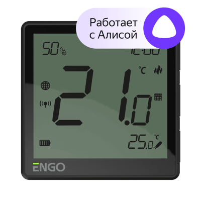 Беспроводной терморегулятор, черный, с модулем Zigbee, с аккумулятором ENGO (EONE-BATB)