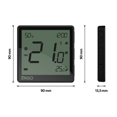 Беспроводной терморегулятор, черный, с модулем Zigbee, с аккумулятором ENGO (EONE-BATB)
