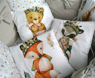 Комплект в кроватку 18 предметов, сатин/бязь С4 зверята, бежевый