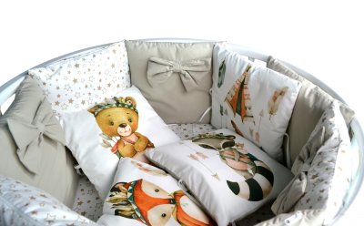 Комплект в кроватку 18 предметов, сатин/бязь С4 зверята, бежевый