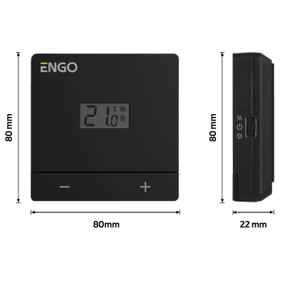 Проводной терморегулятор, накладной, на батарейках, черный ENGO (EASY-BATB)