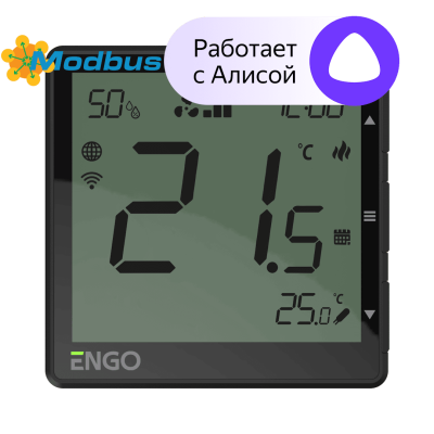 Универсальный терморегулятор WIFI (MODBUS), 24 В, встраиваемый, черный ENGO (EFAN-24B)